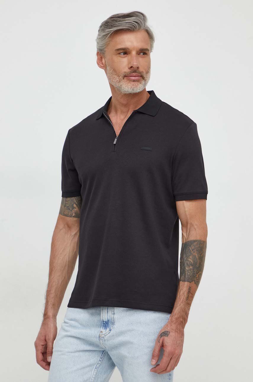 Bavlněné polo tričko Calvin Klein černá barva, K10K112754