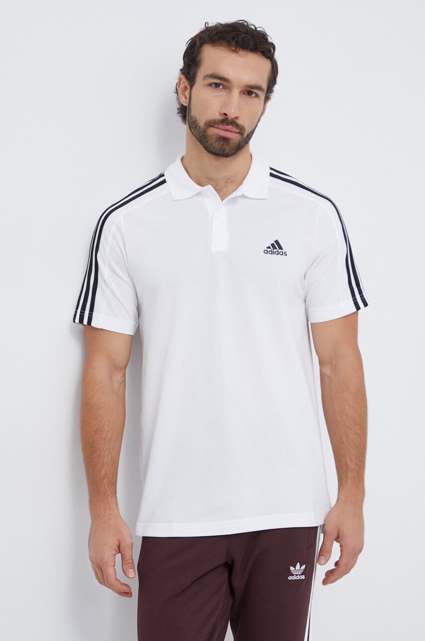 adidas polo de bumbac culoarea alb, cu imprimeu