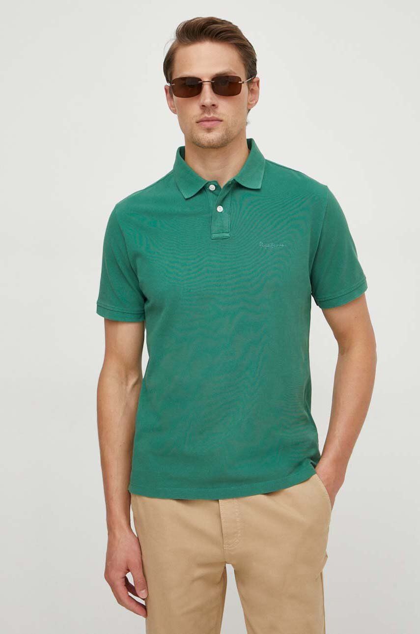 Levně Bavlněné polo tričko Pepe Jeans zelená barva