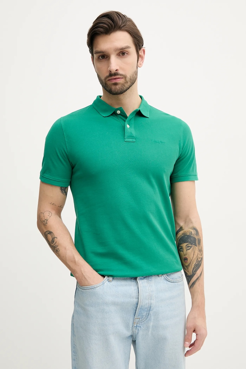 Pepe Jeans polo de bumbac culoarea verde, neted