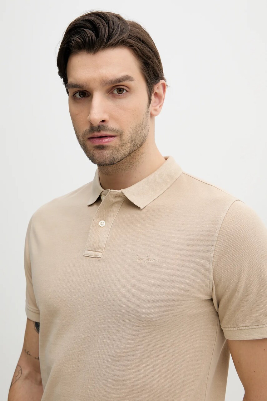 Pepe Jeans polo de bumbac culoarea bej, neted