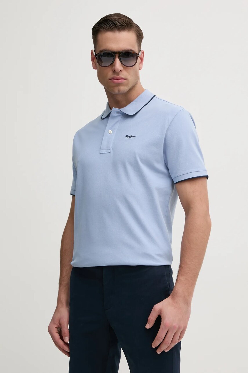 Levně Bavlněné polo tričko Pepe Jeans Hans zelená barva, PM542101