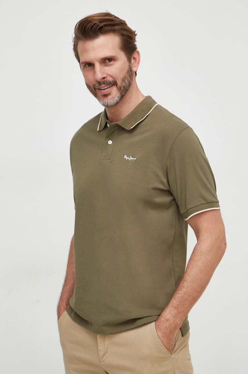 Pepe Jeans polo de bumbac Hans culoarea verde, neted