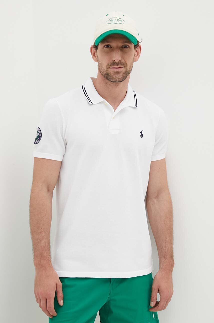 

Памучна тениска с яка Polo Ralph Lauren в бяло с апликация 710918851, Бял