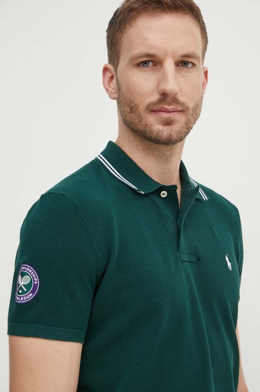 

Памучна тениска с яка Polo Ralph Lauren в зелено с апликация 710918851, Зелен