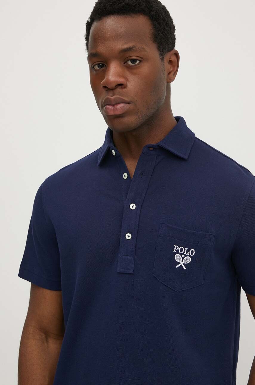 Levně Bavlněné polo tričko Polo Ralph Lauren tmavomodrá barva, s aplikací, 710952180
