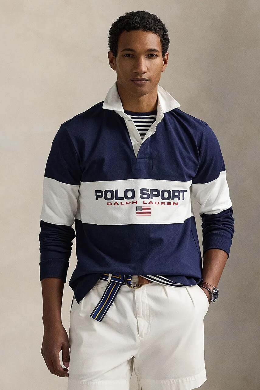 Levně Bavlněné tričko s dlouhým rukávem Polo Ralph Lauren tmavomodrá barva, 710938458