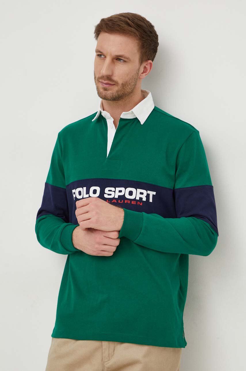 Levně Bavlněné tričko s dlouhým rukávem Polo Ralph Lauren zelená barva, 710938458