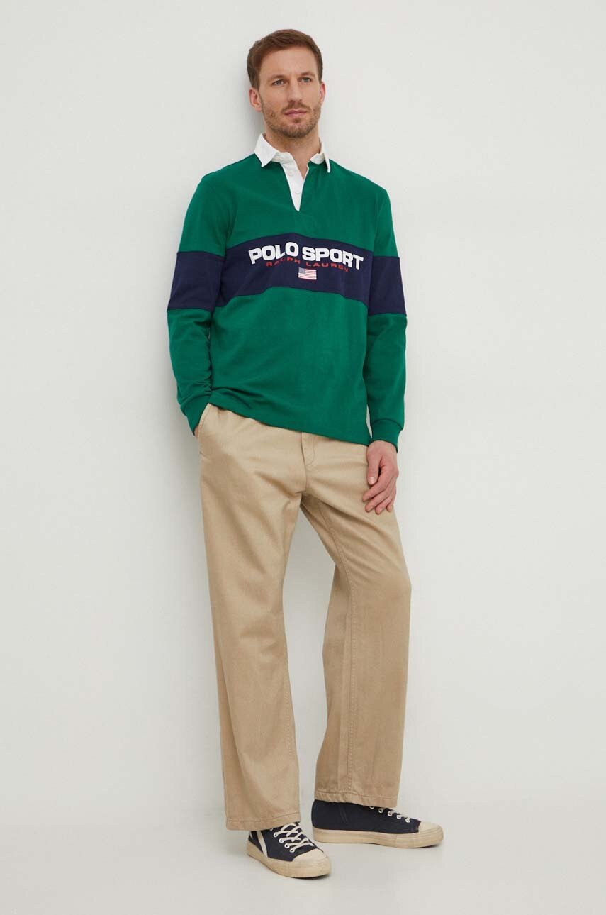 Βαμβακερή μπλούζα με μακριά μανίκια Polo Ralph Lauren χρώμα: πράσινο, 710938458 φωτογραφία
