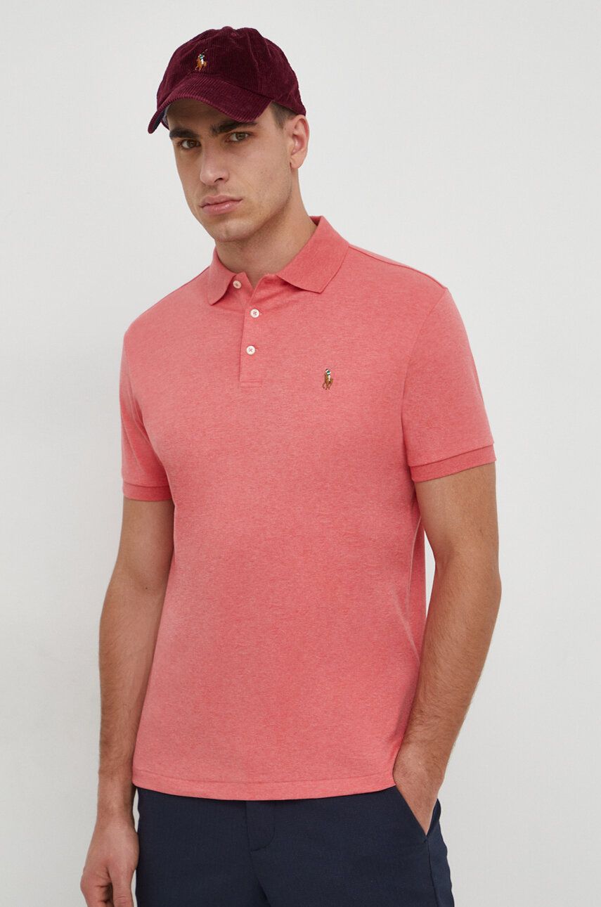 Levně Bavlněné polo tričko Ralph Lauren růžová barva, 710704319