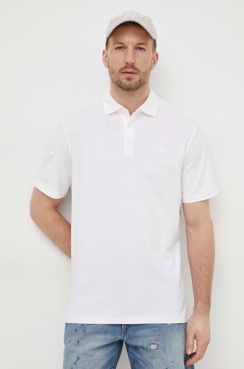 

Тениска с яка лен Polo Ralph Lauren в бяло с изчистен дизайн 710933390, Бял