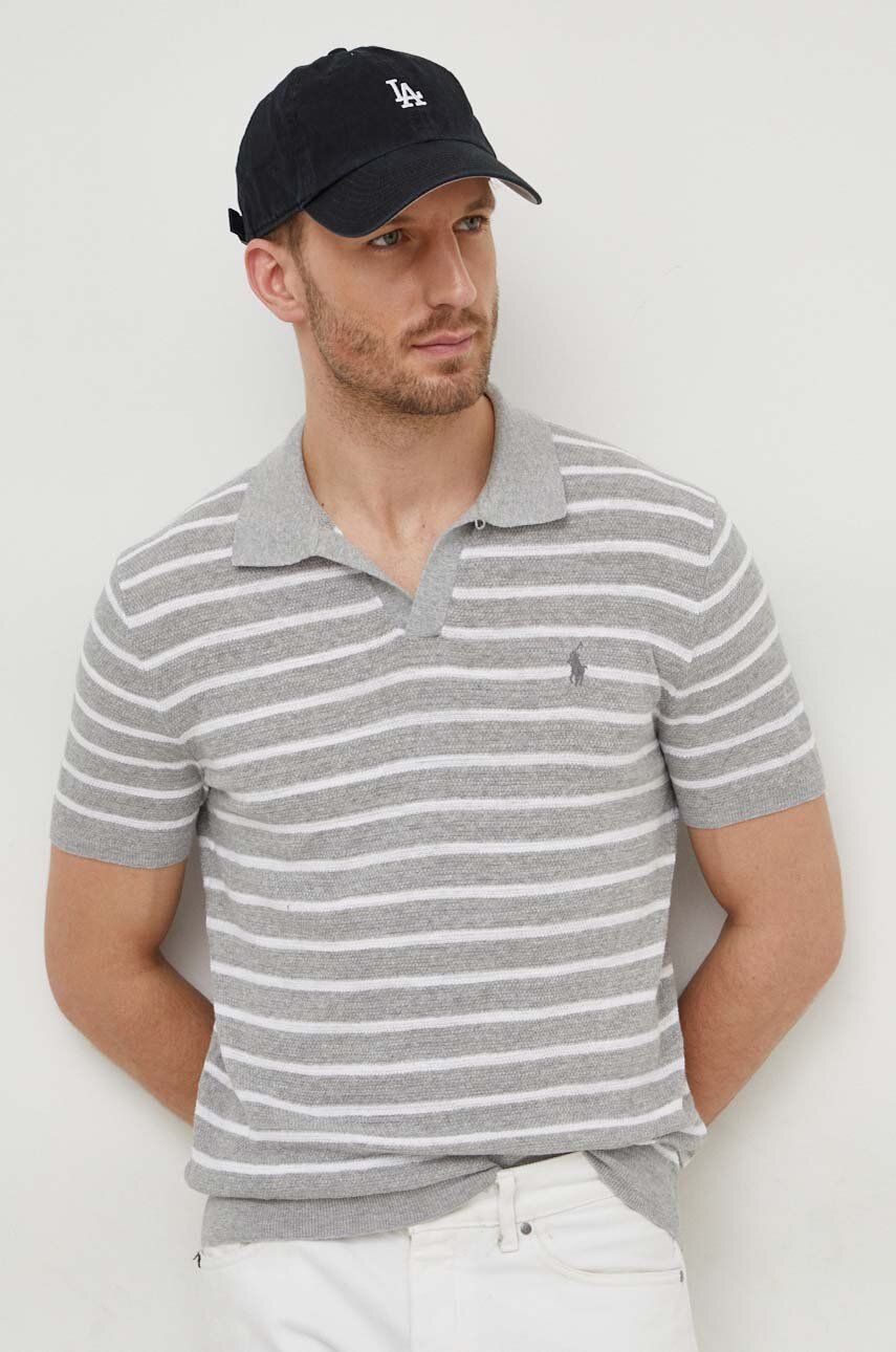 Levně Polo tričko se lněnou směsí Polo Ralph Lauren šedá barva, 710934181