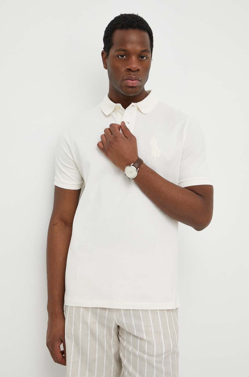 

Памучна тениска с яка Polo Ralph Lauren в бежово с апликация 710936508, Бежов