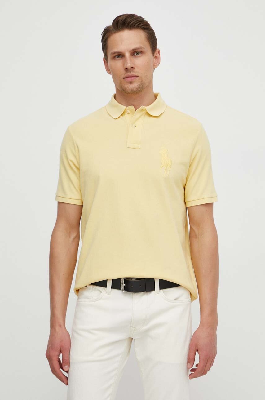 Βαμβακερό μπλουζάκι πόλο Polo Ralph Lauren χρώμα: κίτρινο φωτογραφία