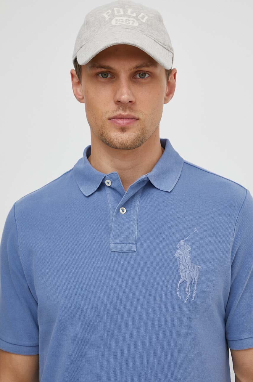 

Памучна тениска с яка Polo Ralph Lauren в синьо с апликация 710936508, Син