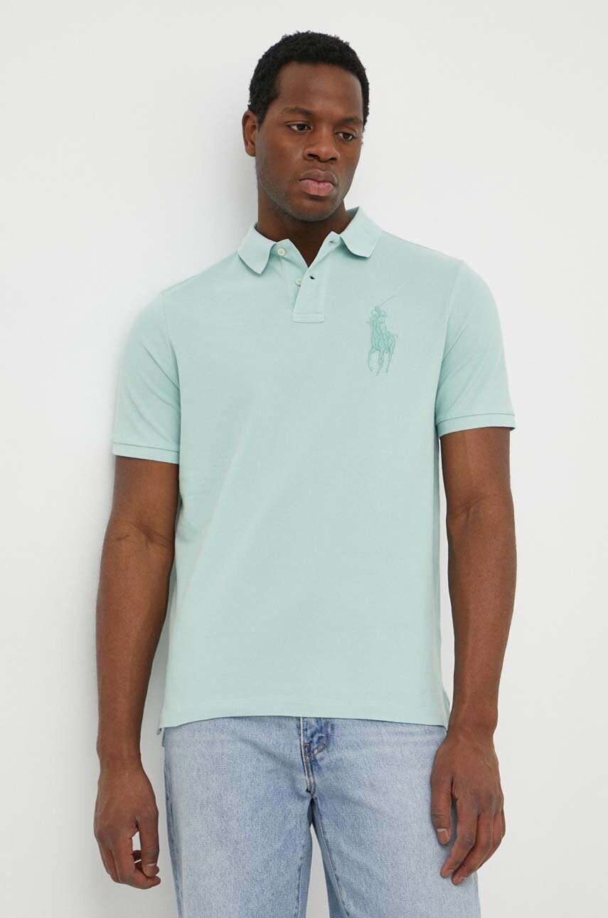 Levně Bavlněné polo tričko Ralph Lauren tyrkysová barva, s aplikací, 710936508