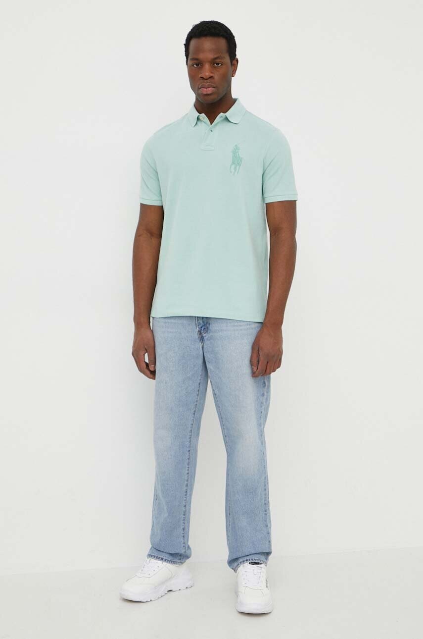 Pamučna polo majica Polo Ralph Lauren boja: tirkizna, s aplikacijom, 710936508