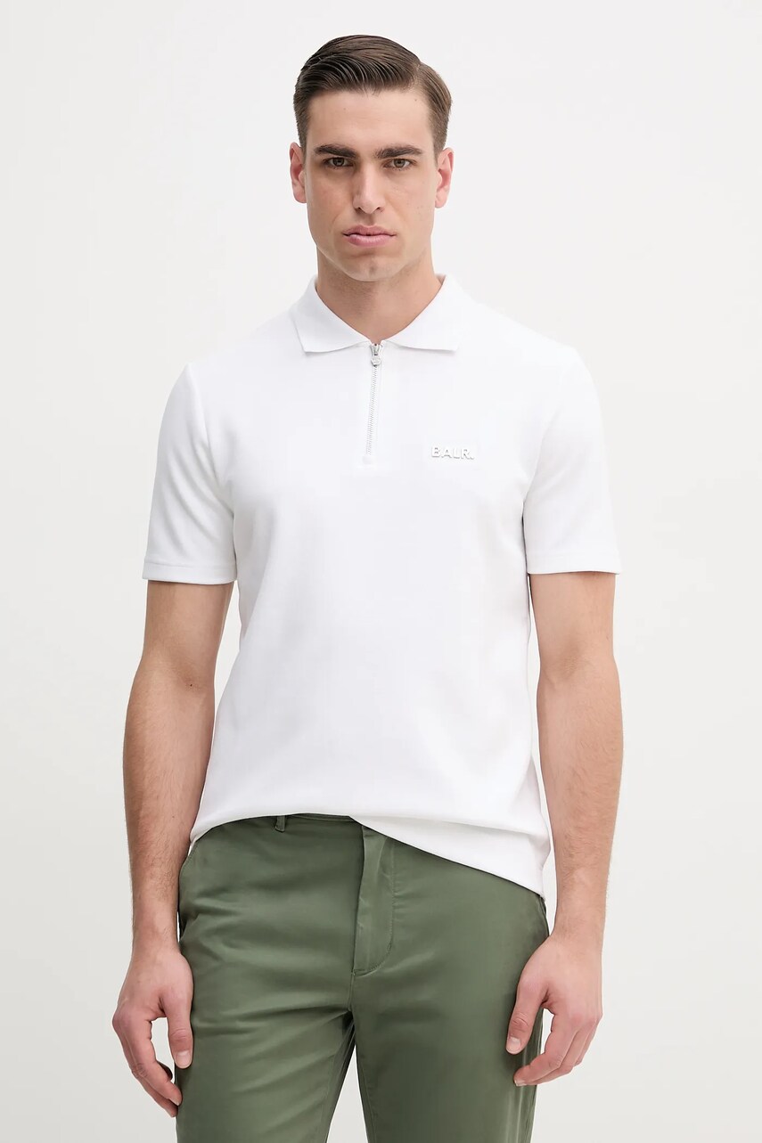 BALR. tricou polo barbati, culoarea alb, cu imprimeu