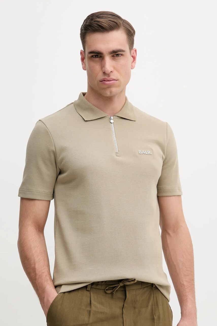 BALR. tricou polo barbati, culoarea verde, cu imprimeu