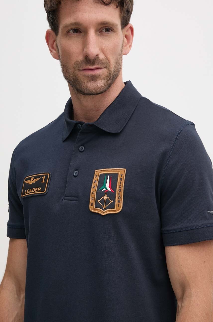 

Тениска с яка Aeronautica Militare в тъмносиньо с апликация, Тъмносин