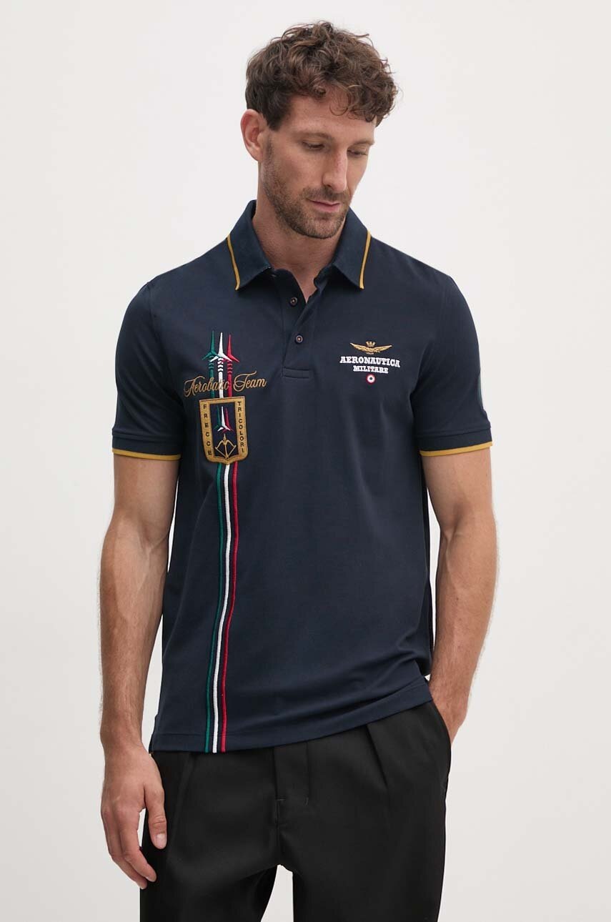 

Тениска с яка Aeronautica Militare в тъмносиньо с апликация PO1763P191, Тъмносин