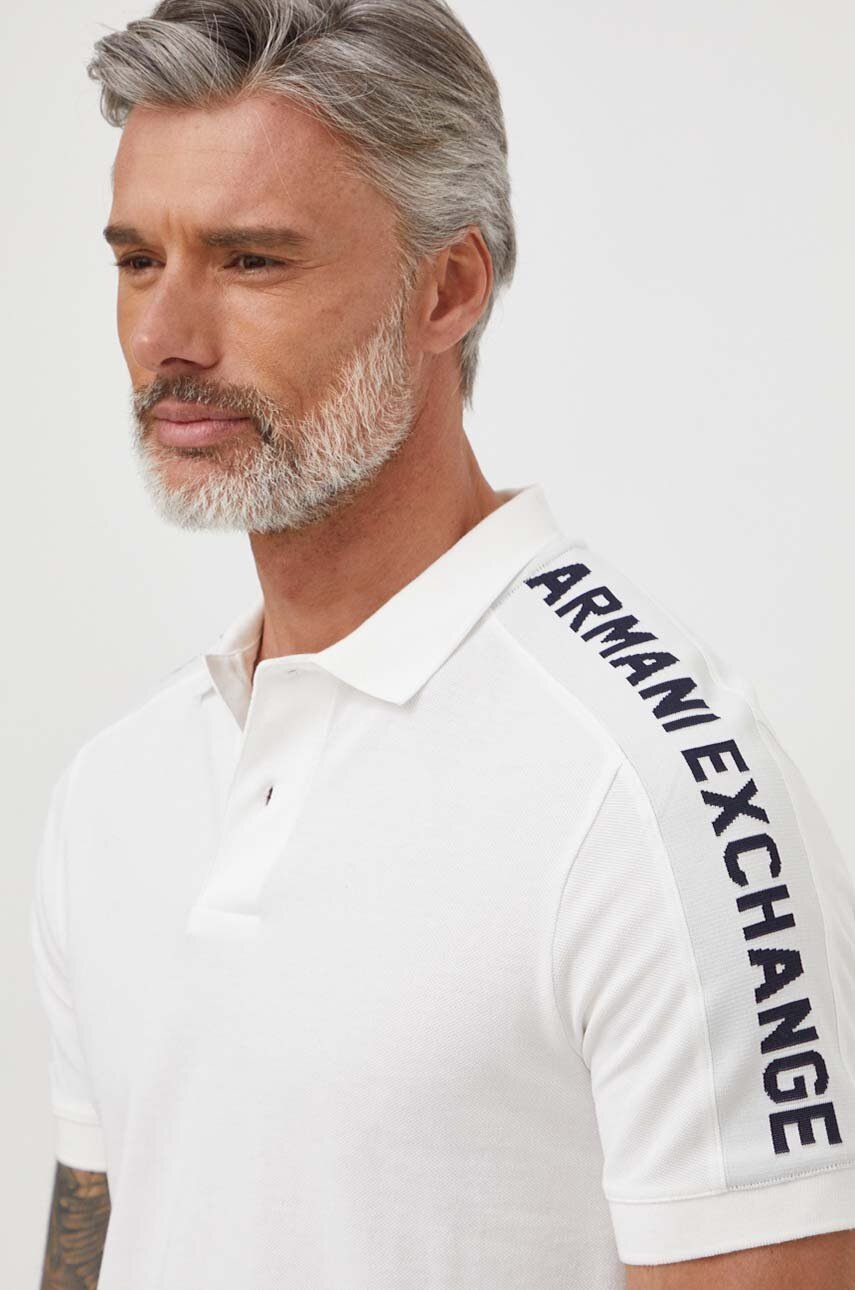 

Памучна тениска с яка Armani Exchange в бяло с апликация 3DZFLA ZJM5Z, Бял