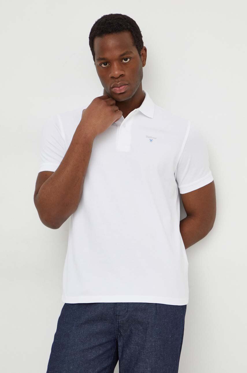 Barbour polo de bumbac culoarea alb, neted