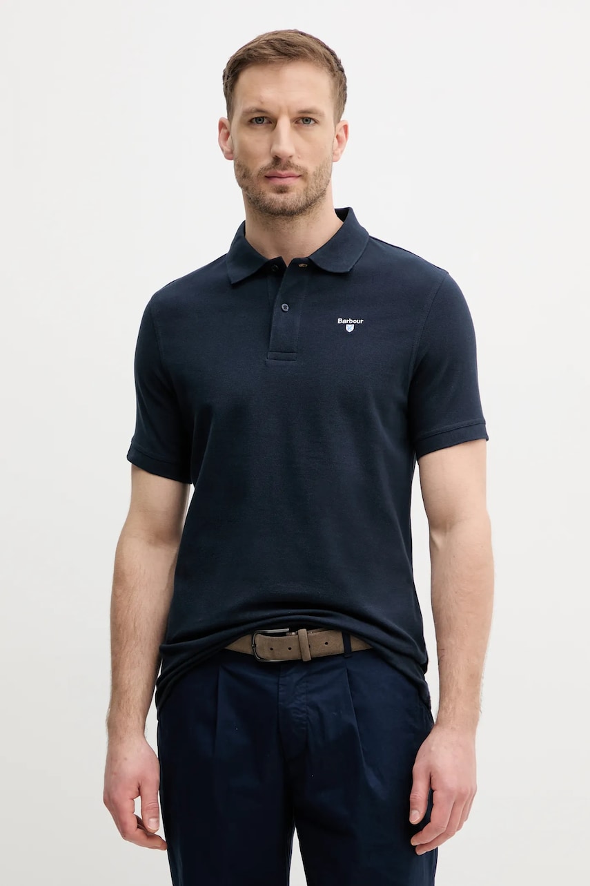 Barbour polo de bumbac culoarea albastru marin, neted Barbour polo de bumbac culoarea albastru marin, neted