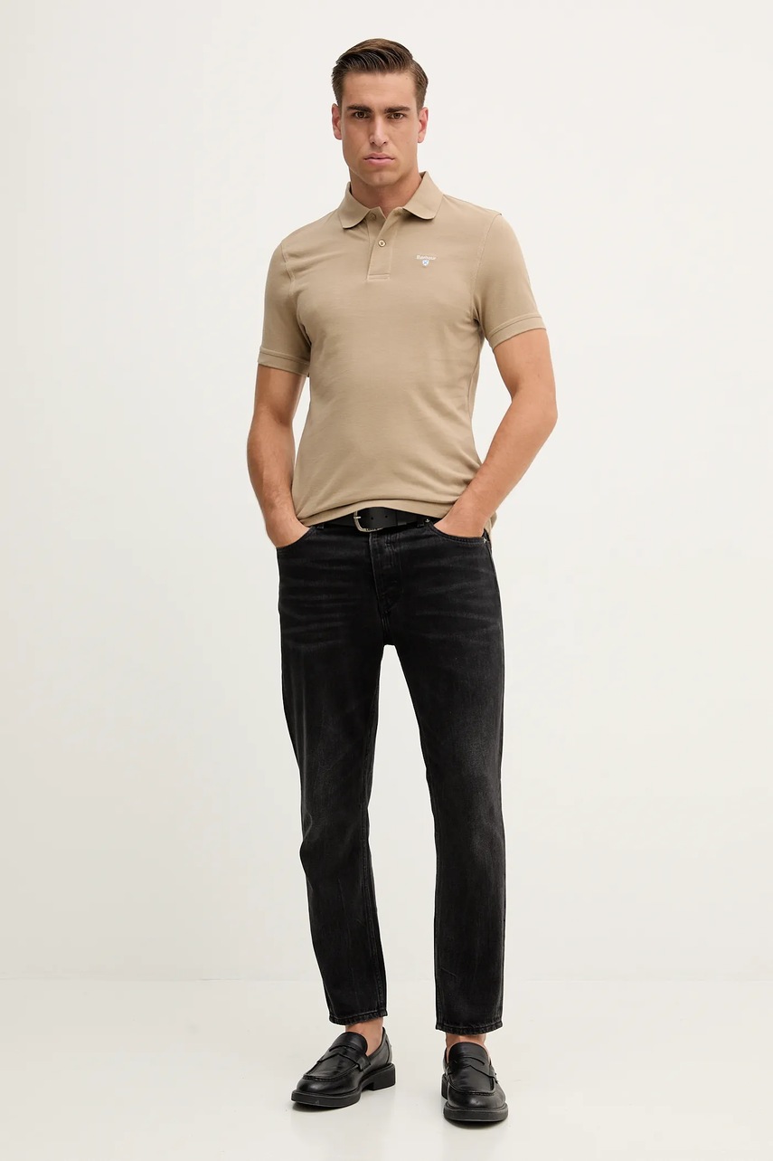 Хлопковое поло Barbour ESSENTIALS цвет чёрный однотонное MML0358 Хлопковое поло Barbour ESSENTIALS цвет чёрный однотонное MML0358