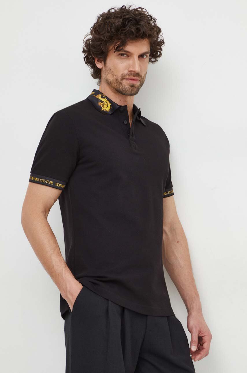 Levně Bavlněné polo tričko Versace Jeans Couture černá barva, s potiskem, 76GAGT00 CJ01T
