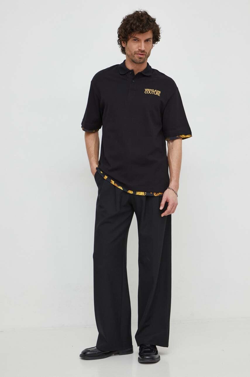 Βαμβακερό μπλουζάκι πόλο Versace Jeans Couture χρώμα: μαύρο φωτογραφία