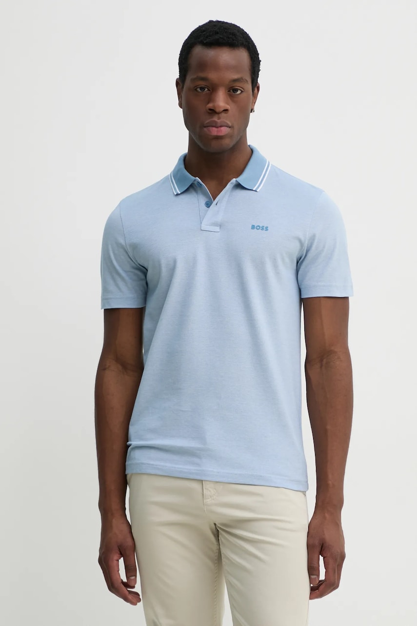 BOSS Orange polo de bumbac melanj