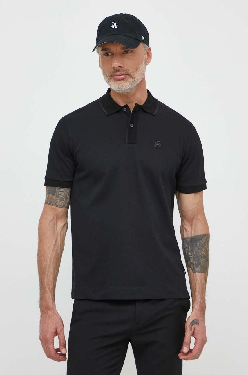 BOSS polo de bumbac culoarea negru, uni 50512112