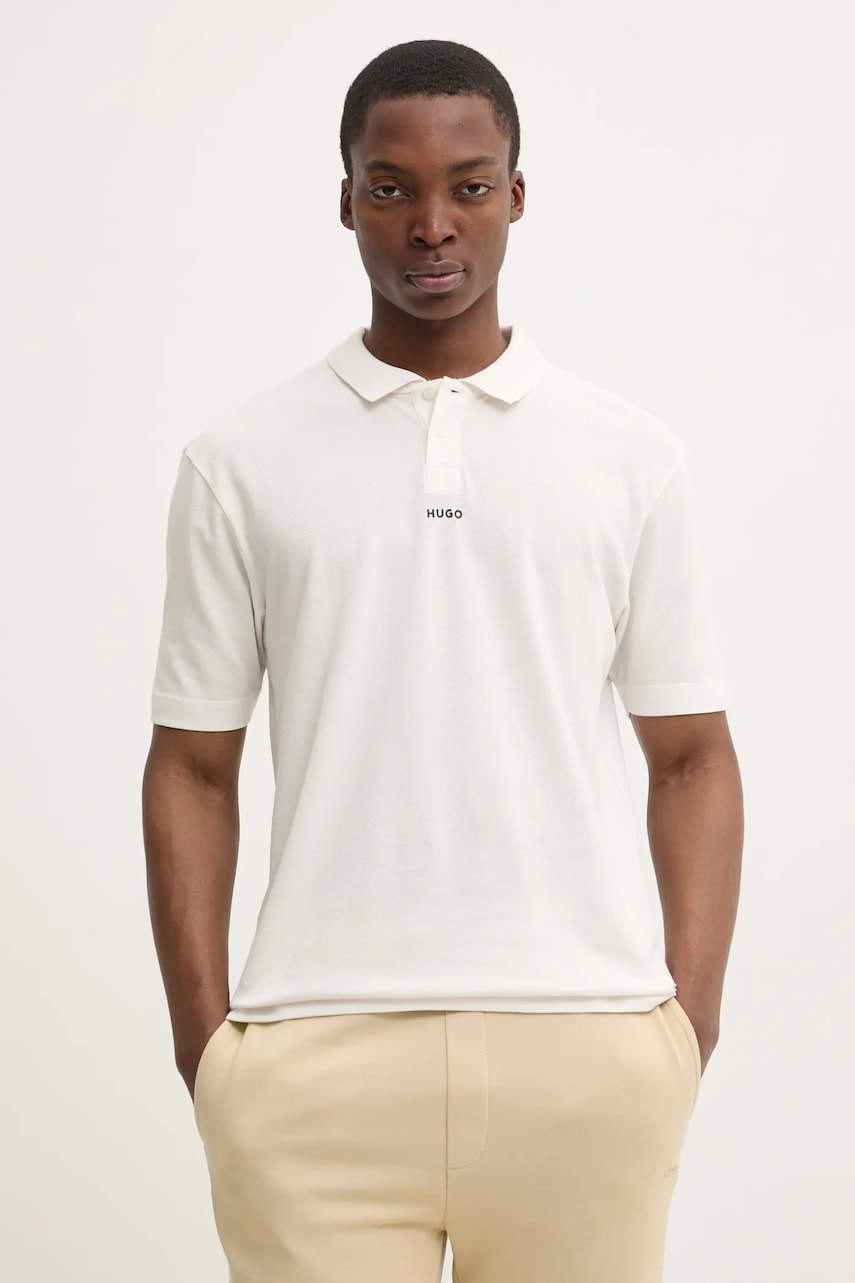 HUGO polo de bumbac culoarea roz, neted, 50493206