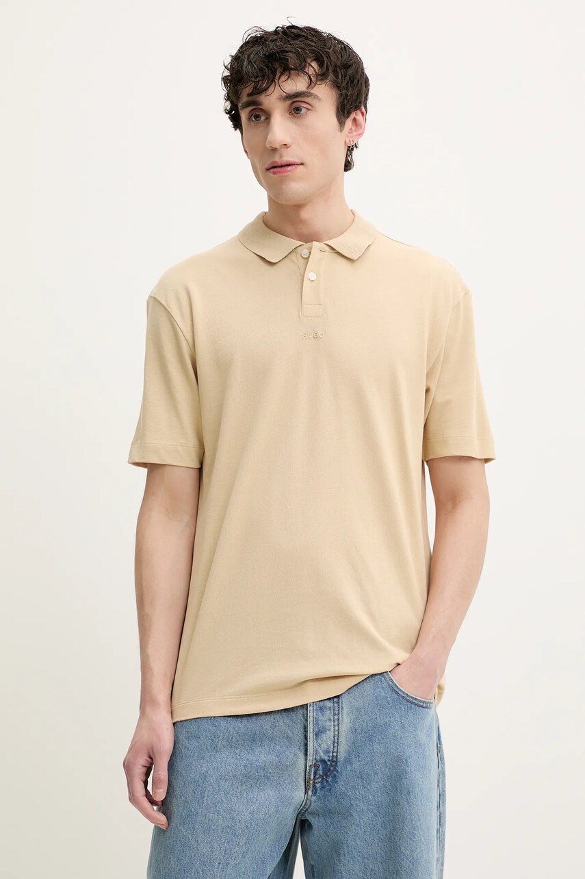 HUGO polo de bumbac culoarea roz, neted, 50493206