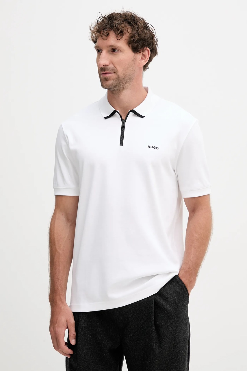 HUGO polo de bumbac culoarea negru, neted