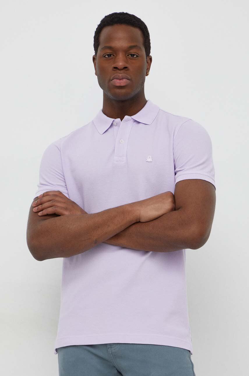 United Colors of Benetton polo de bumbac culoarea violet, neted