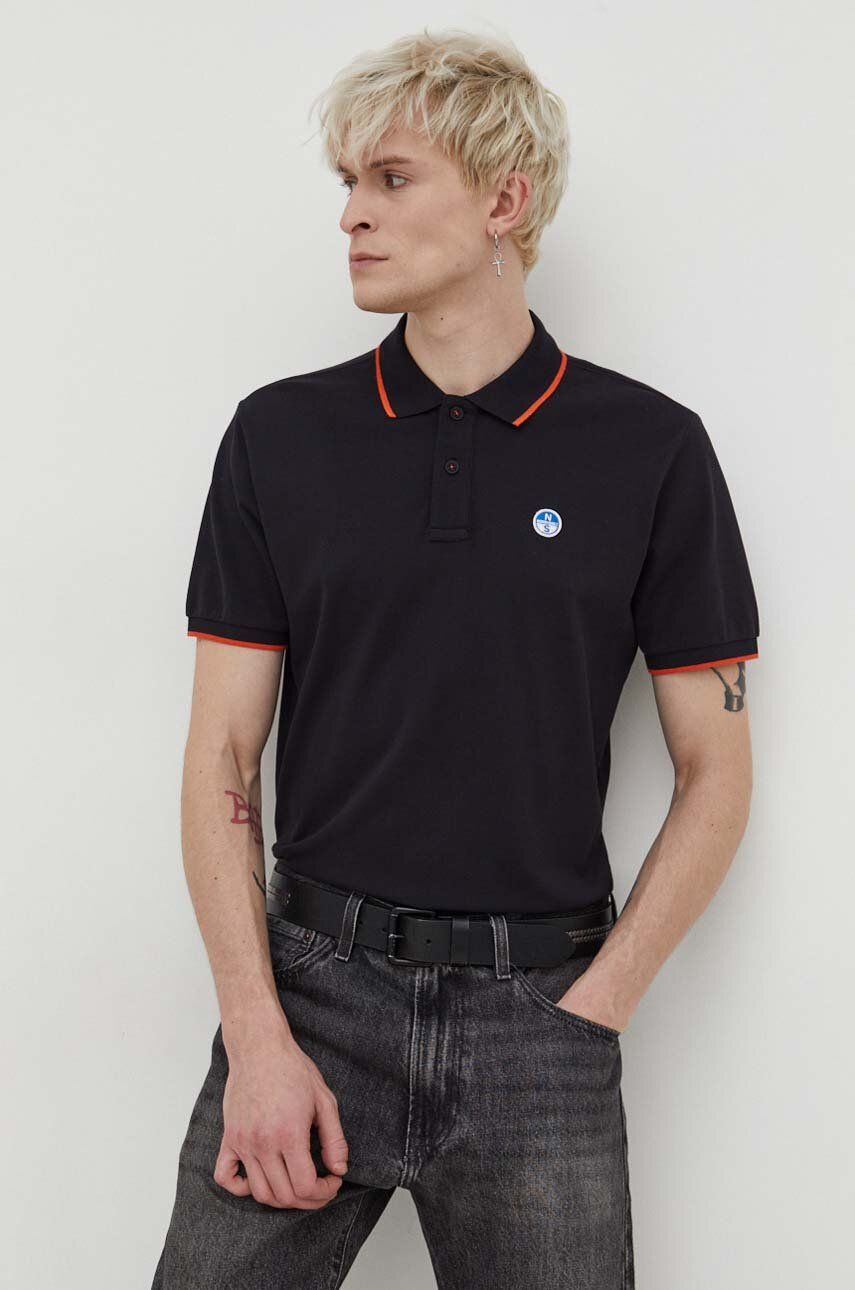 North Sails polo de bumbac culoarea negru, modelator