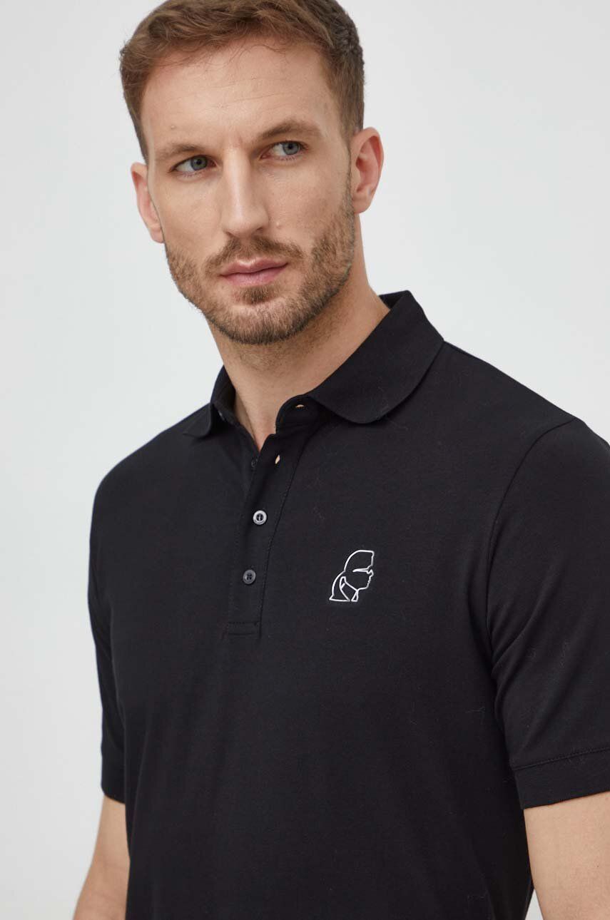 Levně Polo tričko Karl Lagerfeld černá barva, s aplikací