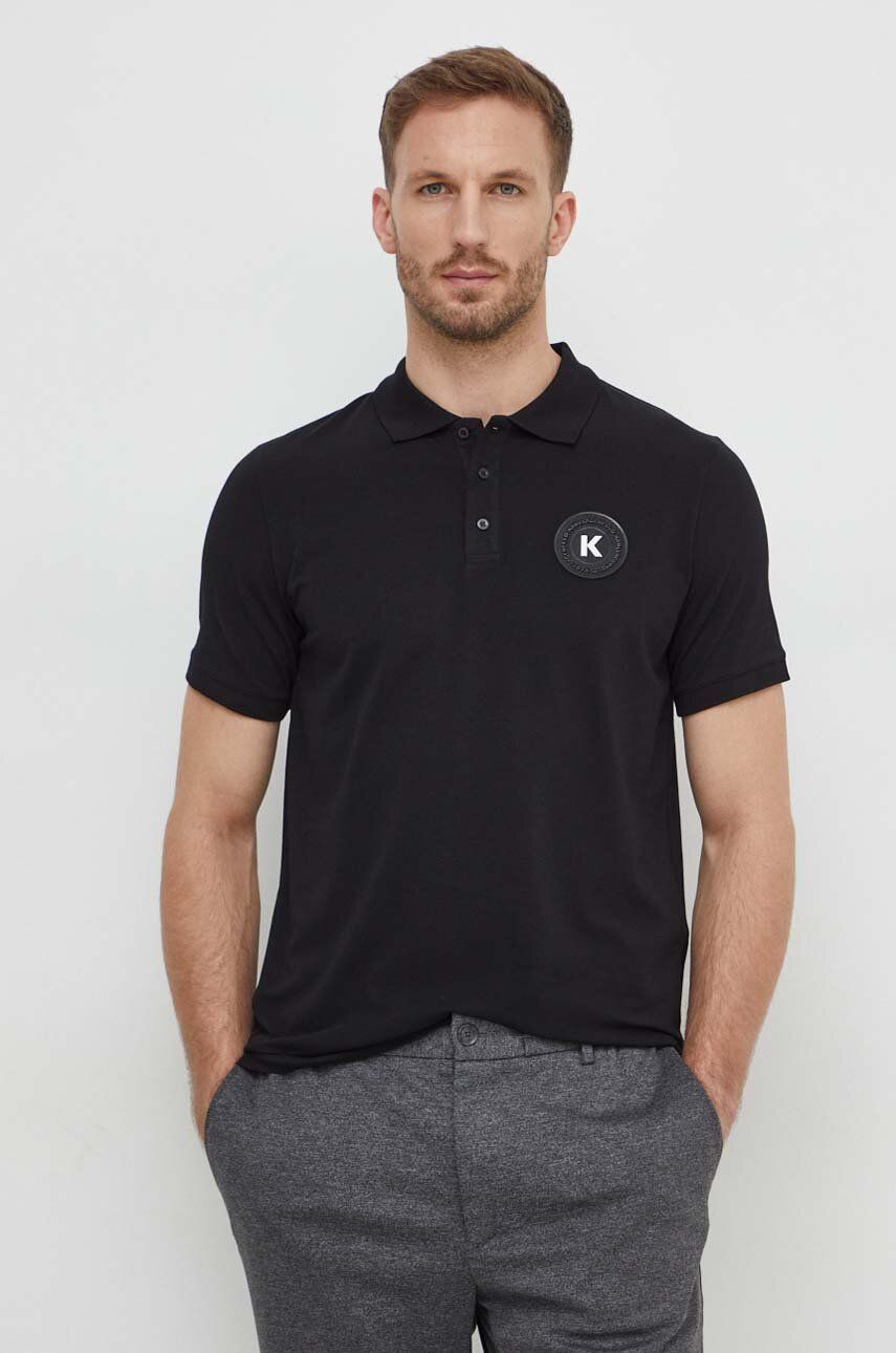 Levně Polo tričko Karl Lagerfeld černá barva, s aplikací