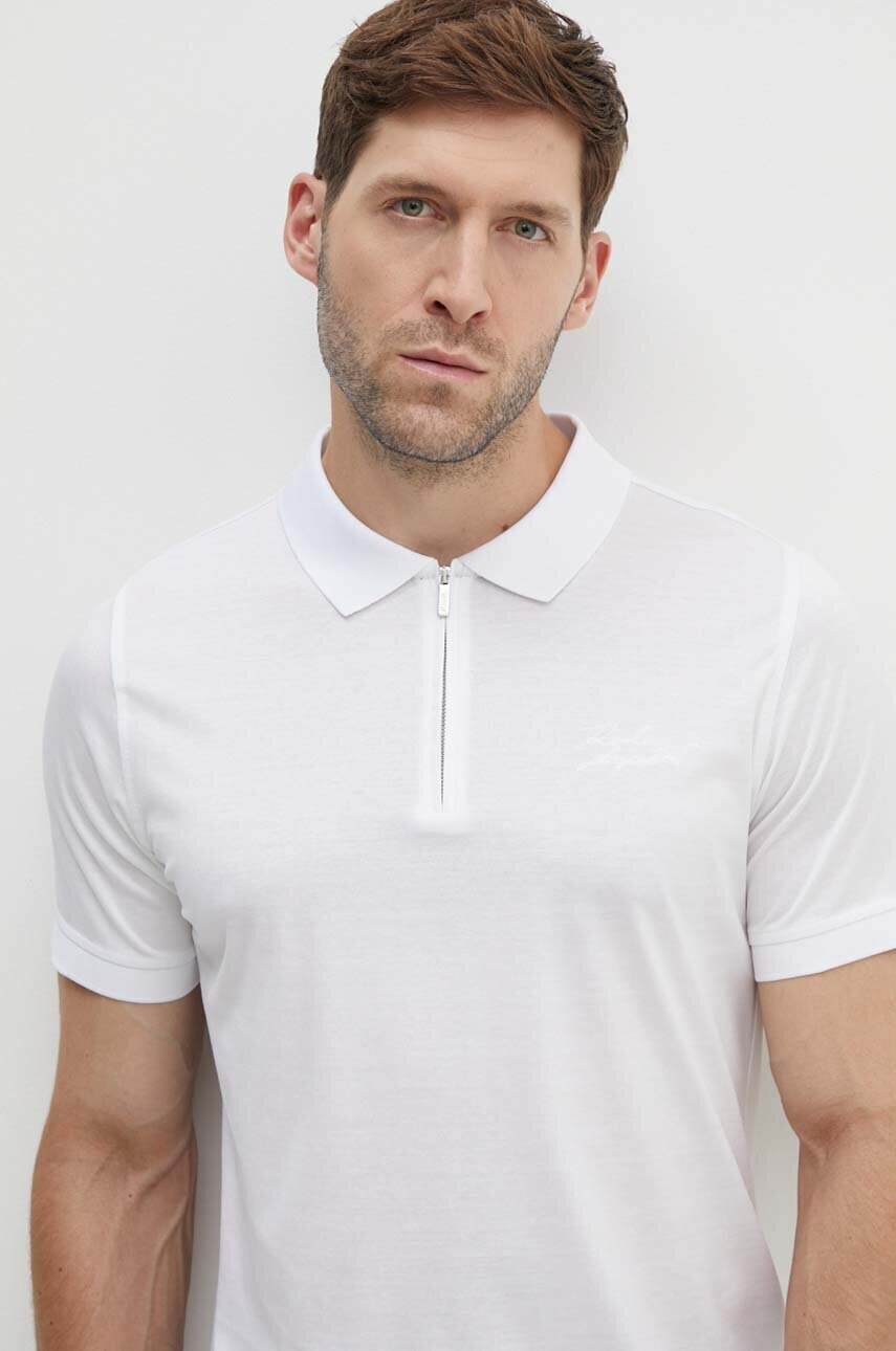 Karl Lagerfeld polo de bumbac culoarea alb, cu imprimeu