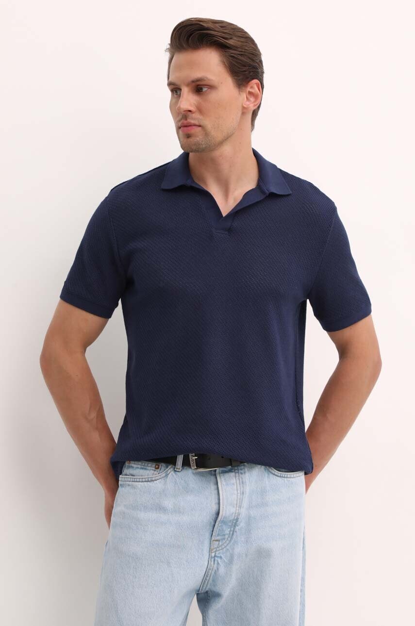 United Colors of Benetton tricou polo barbati, culoarea albastru marin, neted