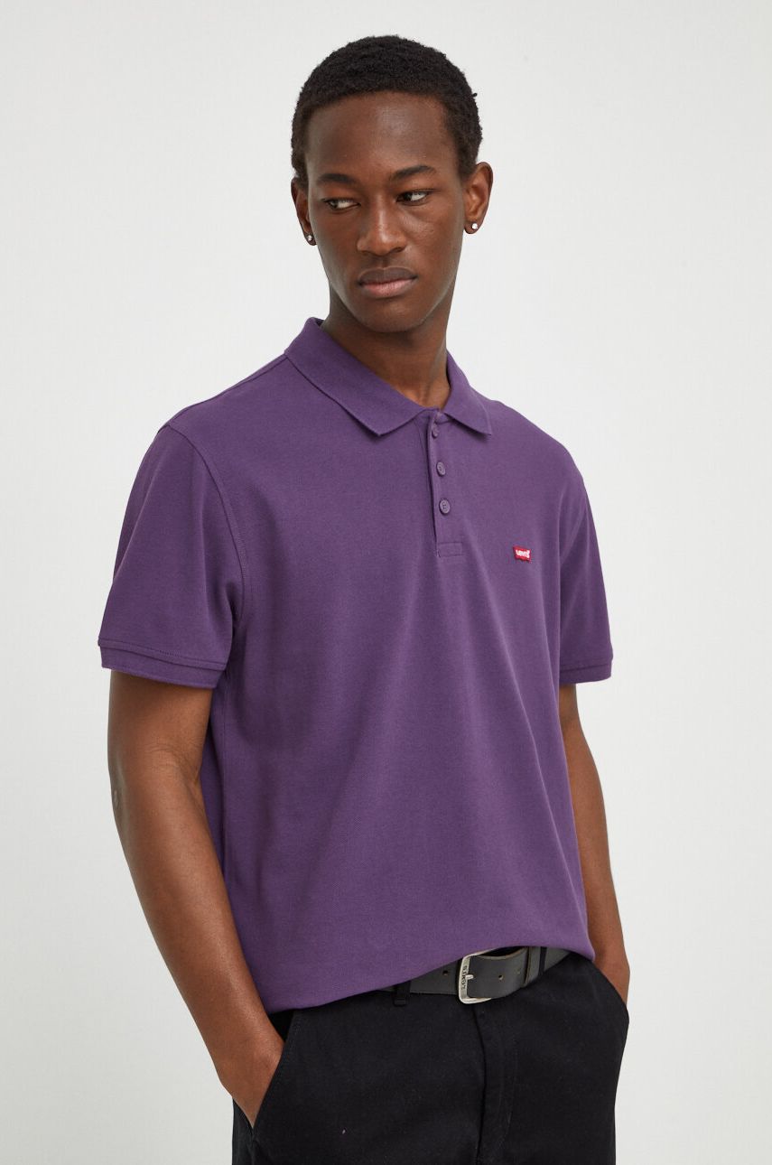 Levi's polo de bumbac culoarea violet, neted