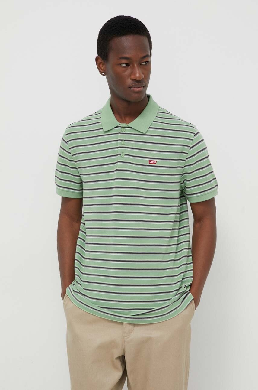 Levi\'s polo de bumbac culoarea verde, neted, 35883