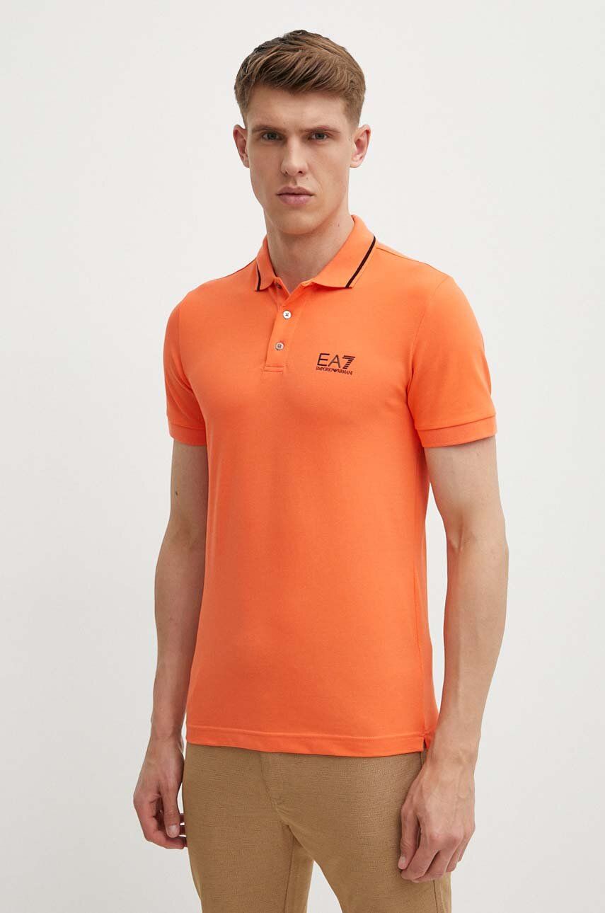 EA7 Emporio Armani tricou polo barbati, culoarea portocaliu, neted