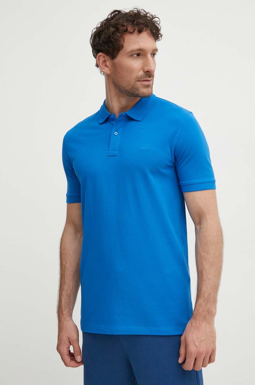 

Памучна тениска с яка Liu Jo в синьо с изчистен дизайн, Син