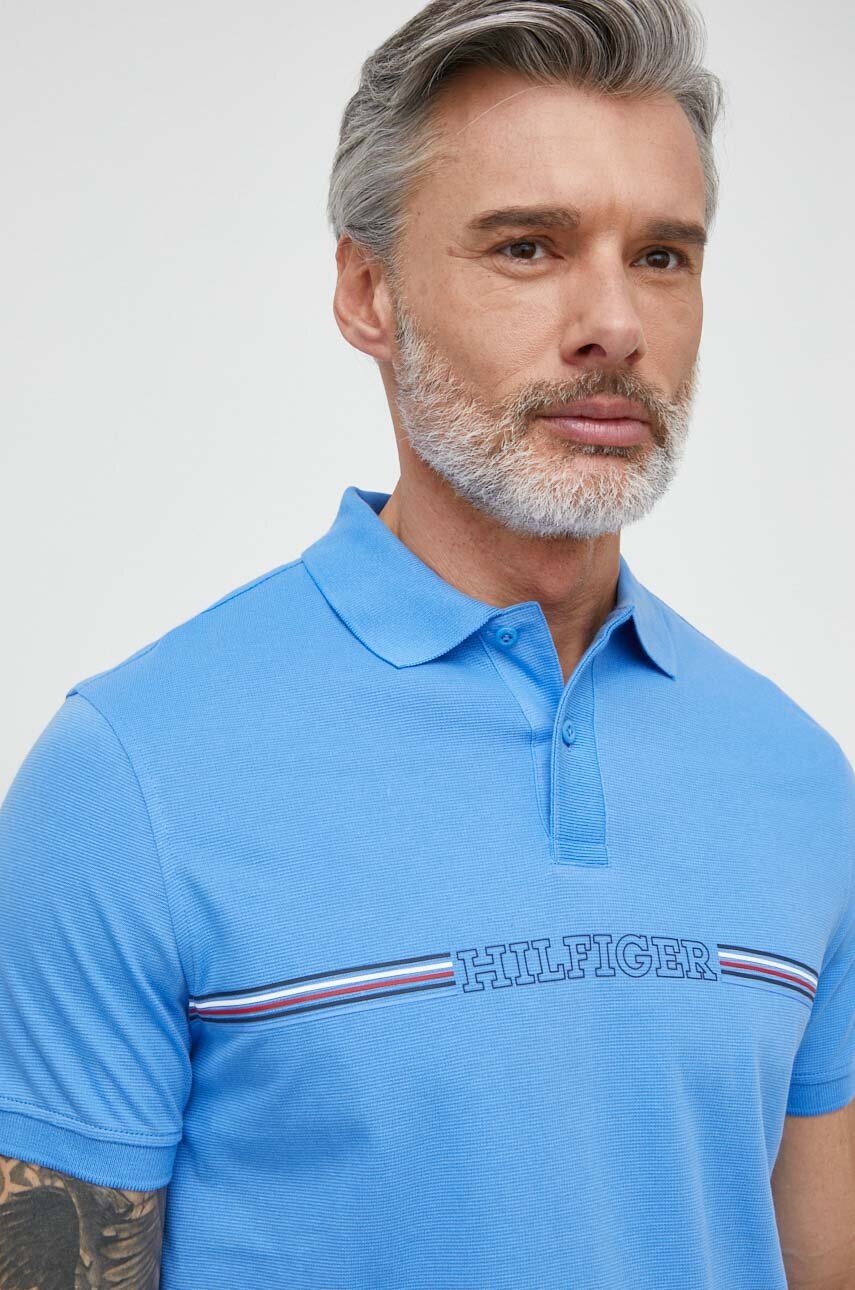 

Памучна тениска с яка Tommy Hilfiger в синьо с принт MW0MW34769, Син