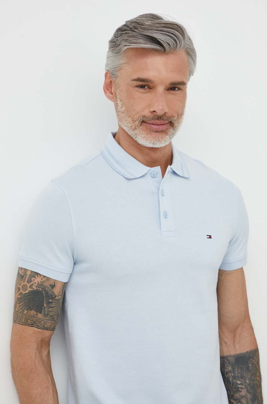 

Памучна тениска с яка Tommy Hilfiger в синьо с изчистен дизайн MW0MW34755, Син