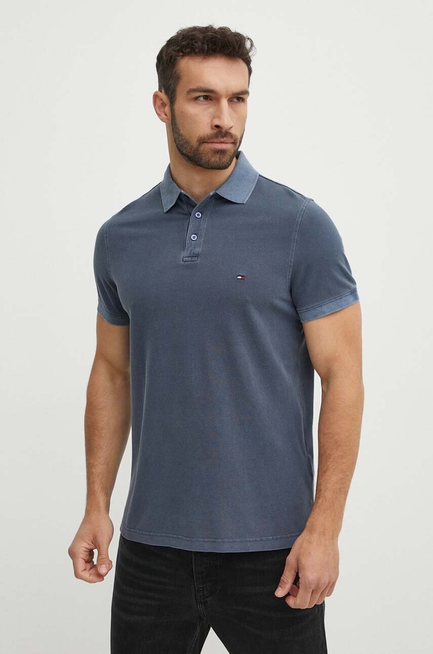 

Памучна тениска с яка Tommy Hilfiger в синьо с изчистен дизайн MW0MW34757, Син