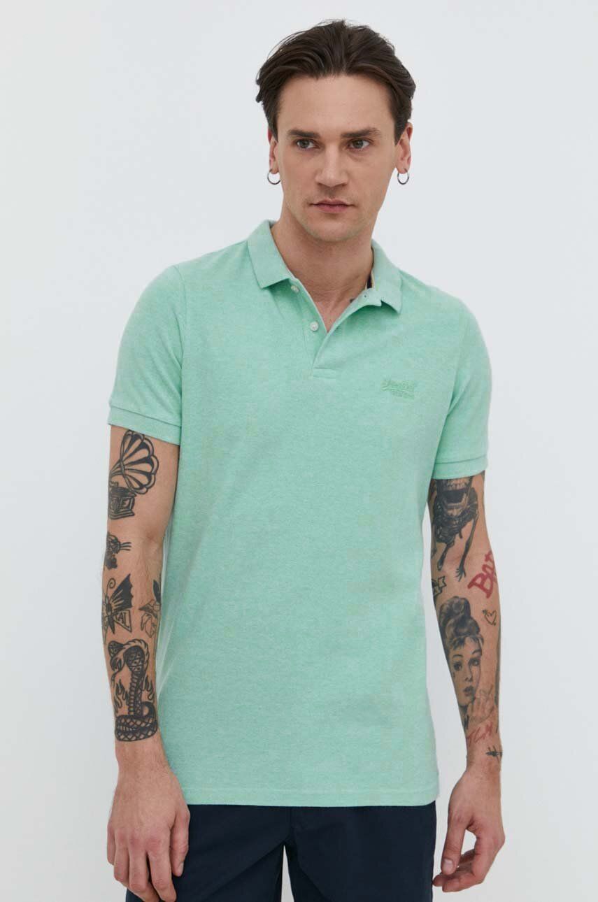 E-shop Bavlněné polo tričko Superdry tyrkysová barva